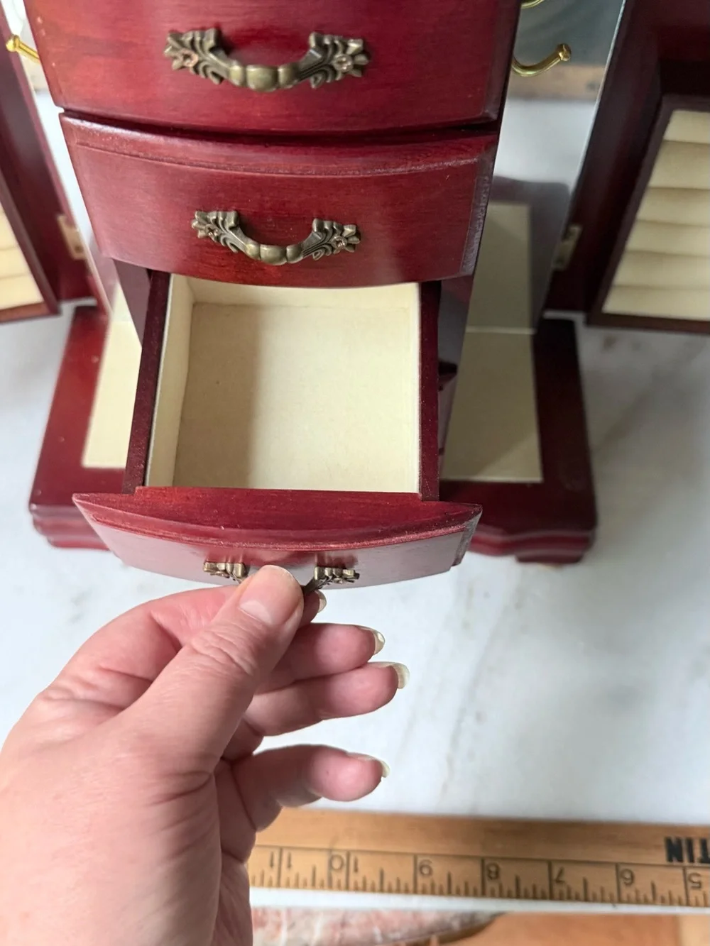 Wooden Jewelry Armoire Chest in Deep Red - Classic Storage Organizer